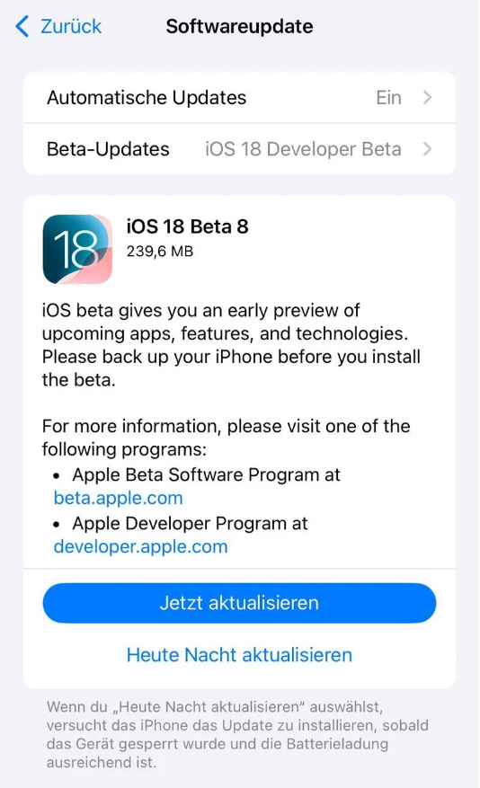 东港苹果手机维修分享苹果 iOS / iPadOS 18 开发者预览版 Beta 8 发布 